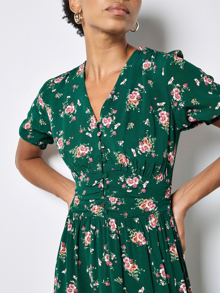 Apricot Green Floral Print Midi Dress - Image 5 of 5