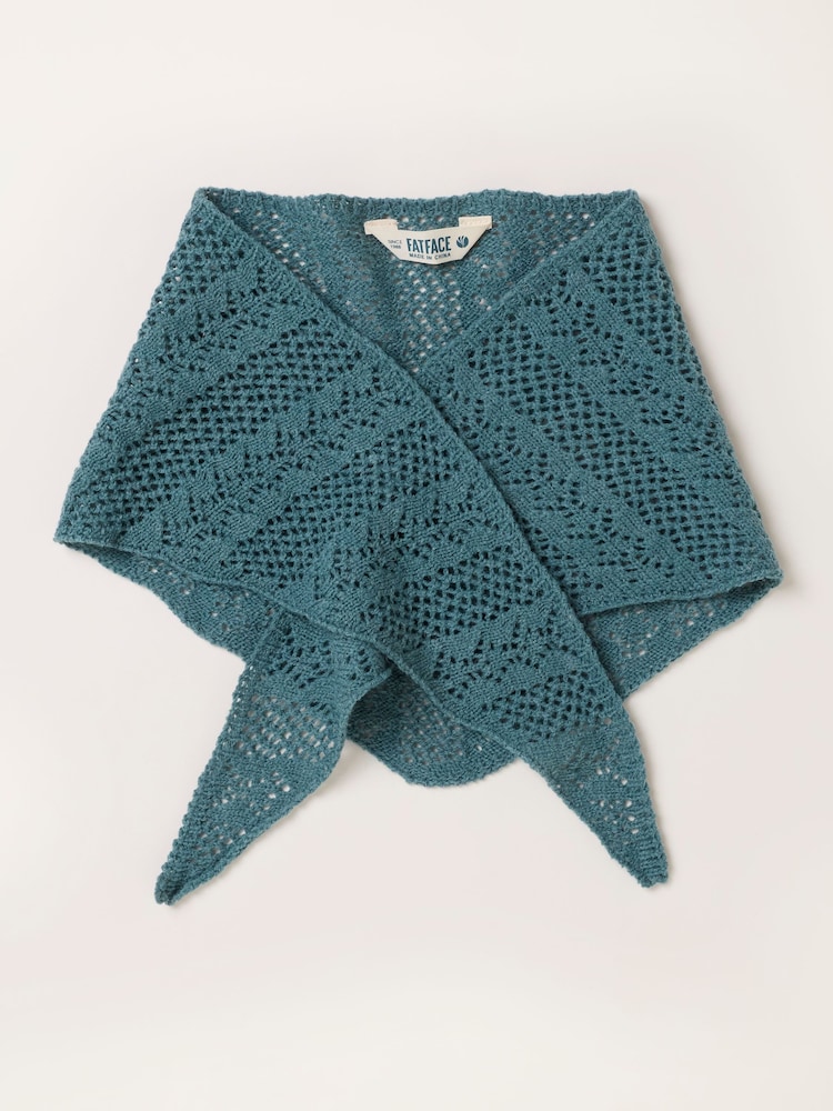 FatFace Teal Blue Pointelle Triangle Scarf - Image 1 of 3 FatFace Teal Blue Pointelle Triangle Scarf - Image 1 of 3