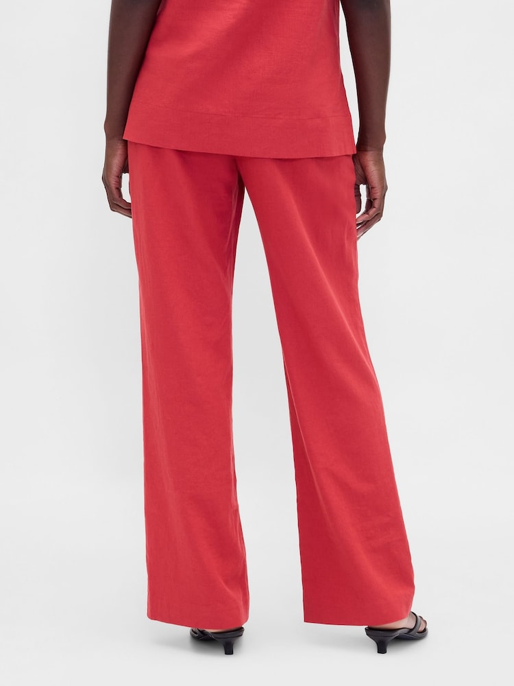 Roșu - Gap Low Rise Linen-Blend Flare Trousers - Imaginea 2 din 4