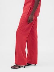 Roșu - Gap Low Rise Linen-Blend Flare Trousers - Imaginea 3 din 4