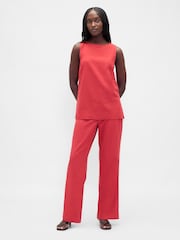 Roșu - Gap Low Rise Linen-Blend Flare Trousers - Imaginea 4 din 4