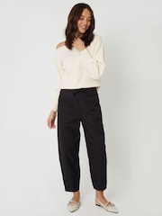 Threadbare Black Curved Seam Barrel Leg Trousers - Image 1 of 5