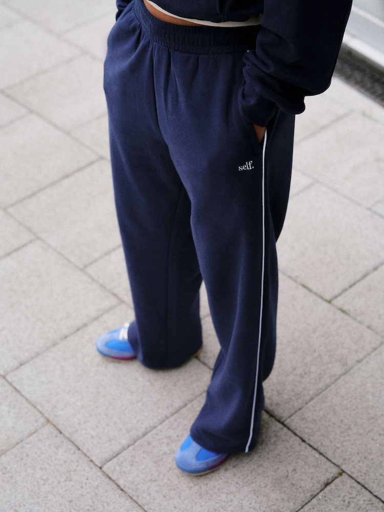 self. Navy Sporty Stripe Wide Leg Joggers - Image 1 of 8
