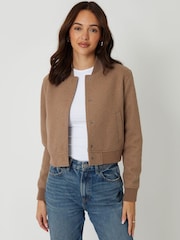Threadbare Brown Faux Wool Bomber Jacket - Image 1 of 5