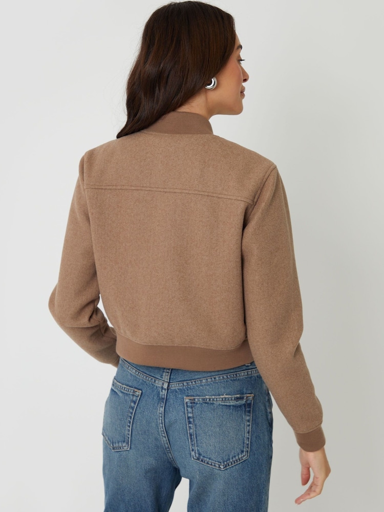Threadbare Brown Faux Wool Bomber Jacket - Image 2 of 5