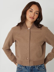 Threadbare Brown Faux Wool Bomber Jacket - Image 4 of 5
