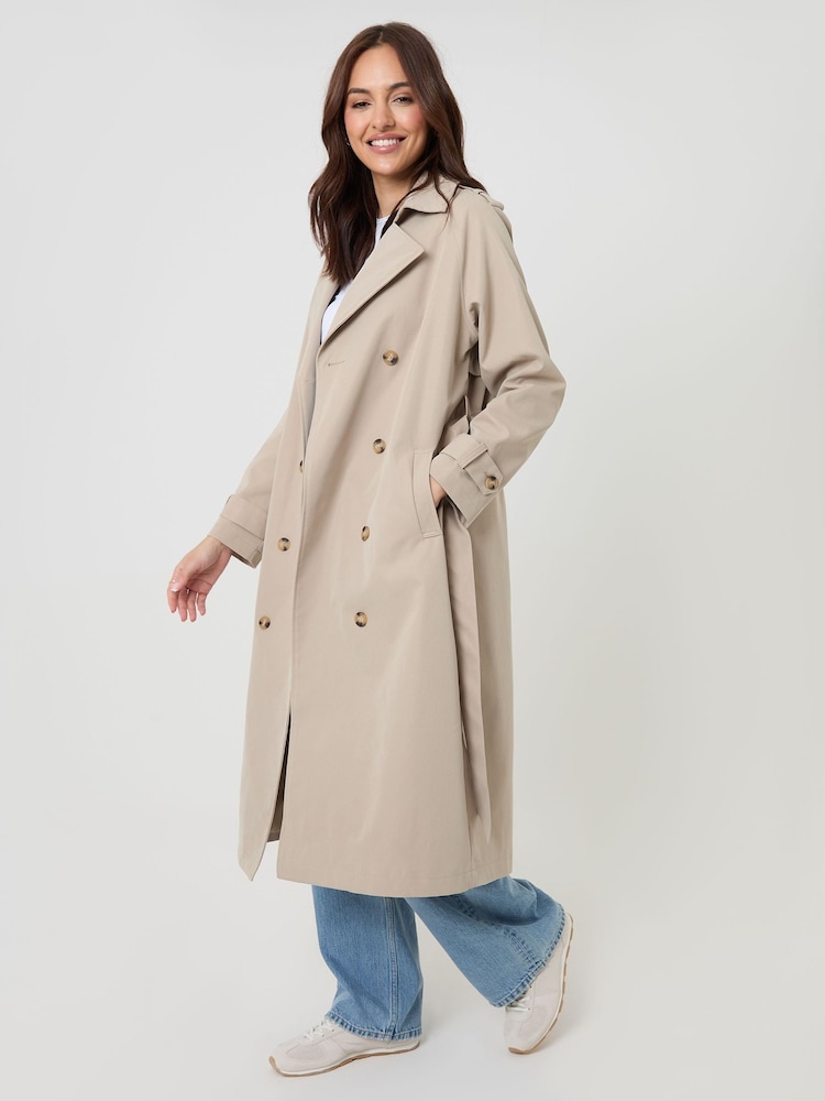 Threadbare Natural Double Breasted Longline Trench Coat - Image 1 of 4
