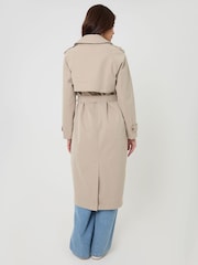 Threadbare Natural Double Breasted Longline Trench Coat - Image 3 of 4