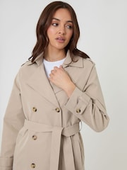 Threadbare Natural Double Breasted Longline Trench Coat - Image 4 of 4