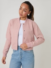 Threadbare Pink Faux Wool Bomber Jacket - Image 1 of 4