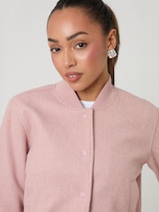 Threadbare Pink Faux Wool Bomber Jacket - Image 4 of 4