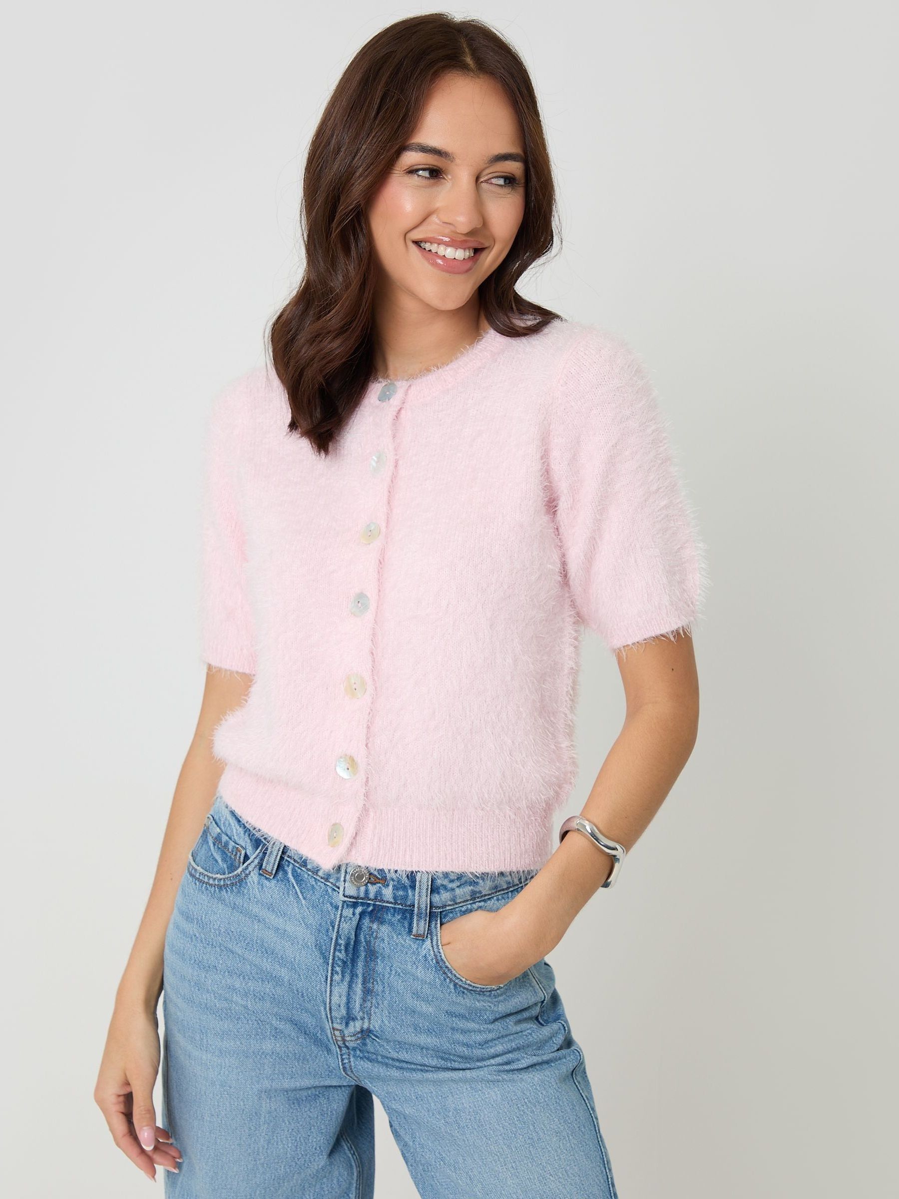 Buy Threadbare Pink Eyelash Knit Short Sleeve Cardigan from Next USA