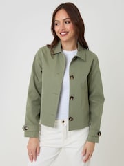 Threadbare Green Cropped Hooded Trench Coat - Image 1 of 5