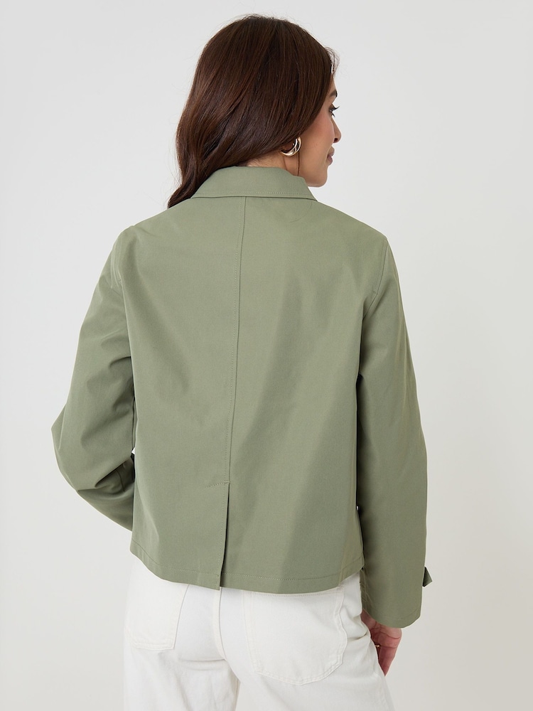 Threadbare Green Cropped Hooded Trench Coat - Image 2 of 5 Threadbare Green Cropped Hooded Trench Coat - Image 2 of 5