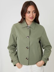 Threadbare Green Cropped Hooded Trench Coat - Image 4 of 5