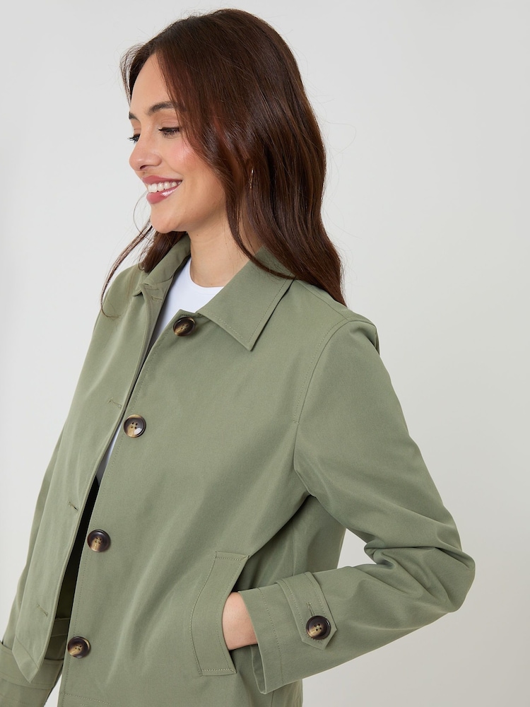 Threadbare Green Cropped Hooded Trench Coat - Image 5 of 5 Threadbare Green Cropped Hooded Trench Coat - Image 5 of 5