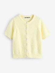 Threadbare Yellow Eyelash Knit Short Sleeve Cardigan - Image 5 of 5