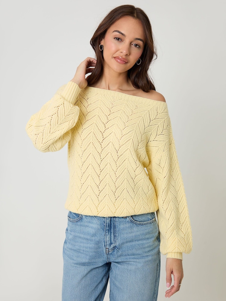 Threadbare Yellow Slash Neck Knitted Jumper - Image 1 of 5