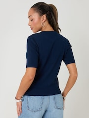 Threadbare Blue Jacquard Knit Short Sleeve Cardigan - Image 2 of 4