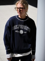 self. Navy Slogan Crew Neck Sweatshirt - Image 1 of 8