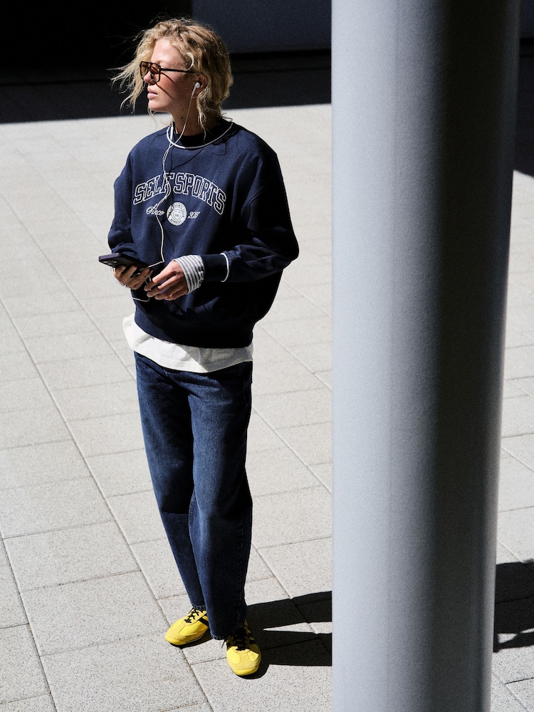 self. Navy Slogan Crew Neck Sweatshirt - Image 2 of 8 self. Navy Slogan Crew Neck Sweatshirt - Image 2 of 8