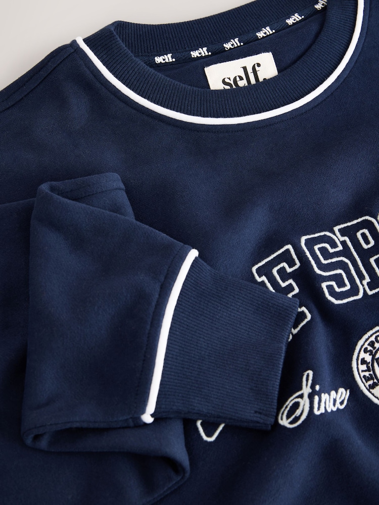 self. Navy Slogan Crew Neck Sweatshirt - Image 8 of 8 self. Navy Slogan Crew Neck Sweatshirt - Image 8 of 8