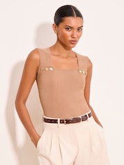Marrón moca - Lipsy Square Neck Buttoned Knit Vest Top - Imagen 1 de 5