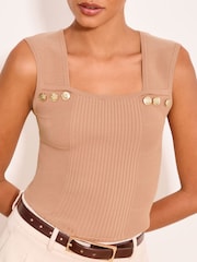 Marrón moca - Lipsy Square Neck Buttoned Knit Vest Top - Imagen 4 de 5