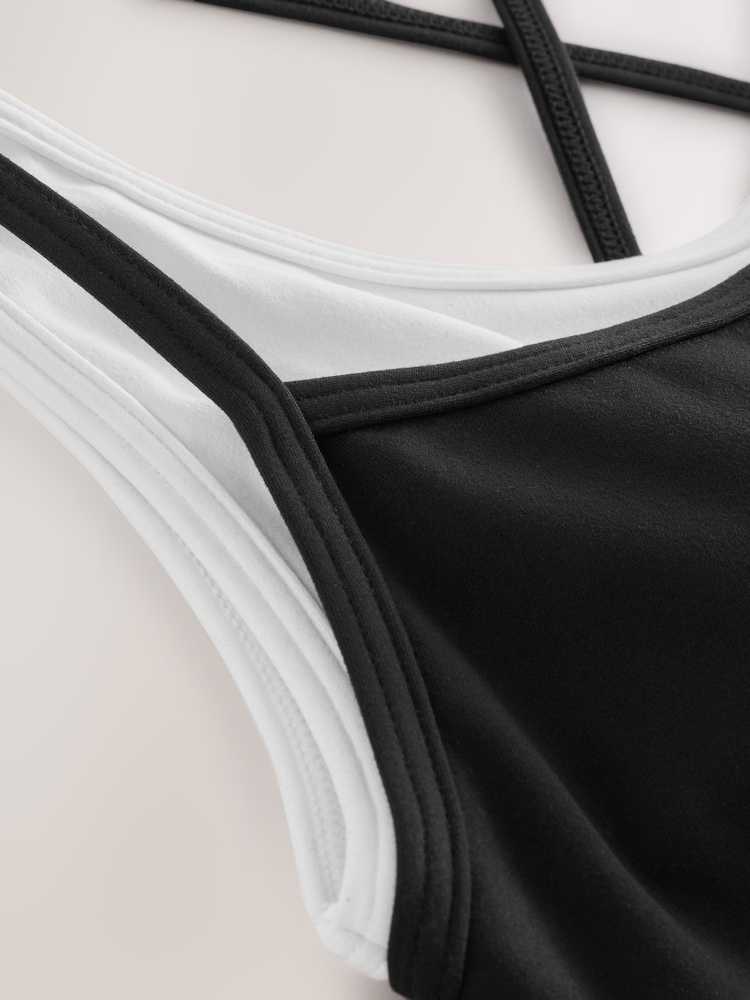 Nero - Reggiseno sportivo Active Balance con spalline incrociate sulla schiena e stratificati - Immagine 2 di 3