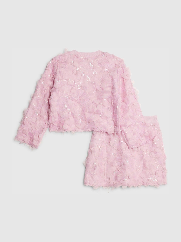 River Island Pink 3D Flower Cardigan & Skirt Set - Image 1 of 5