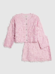 River Island Pink 3D Flower Cardigan & Skirt Set - Image 2 of 5