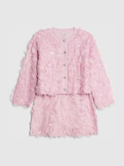 River Island Pink 3D Flower Cardigan & Skirt Set - Image 3 of 5