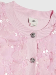 River Island Pink 3D Flower Cardigan & Skirt Set - Image 4 of 5