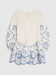 River Island White Long Sleeve Embroidered Shirred Dress - Image 2 of 4