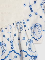 River Island White Long Sleeve Embroidered Shirred Dress - Image 3 of 4