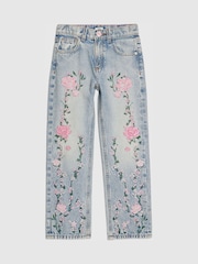 River Island Blue Floral Straight Leg Jeans - Image 1 of 4