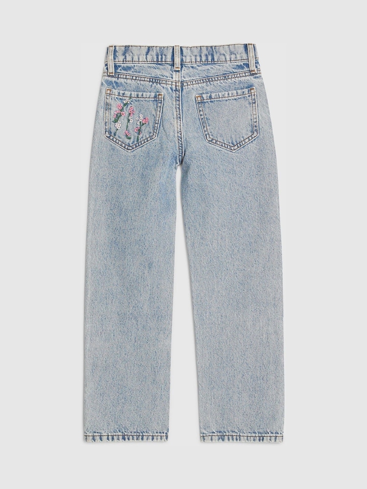 River Island Blue Floral Straight Leg Jeans - Image 2 of 4