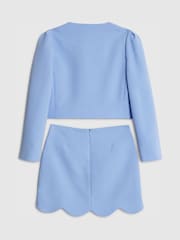 River Island Blue Boucle Scallop Blazer & Skirt Set - Image 2 of 4
