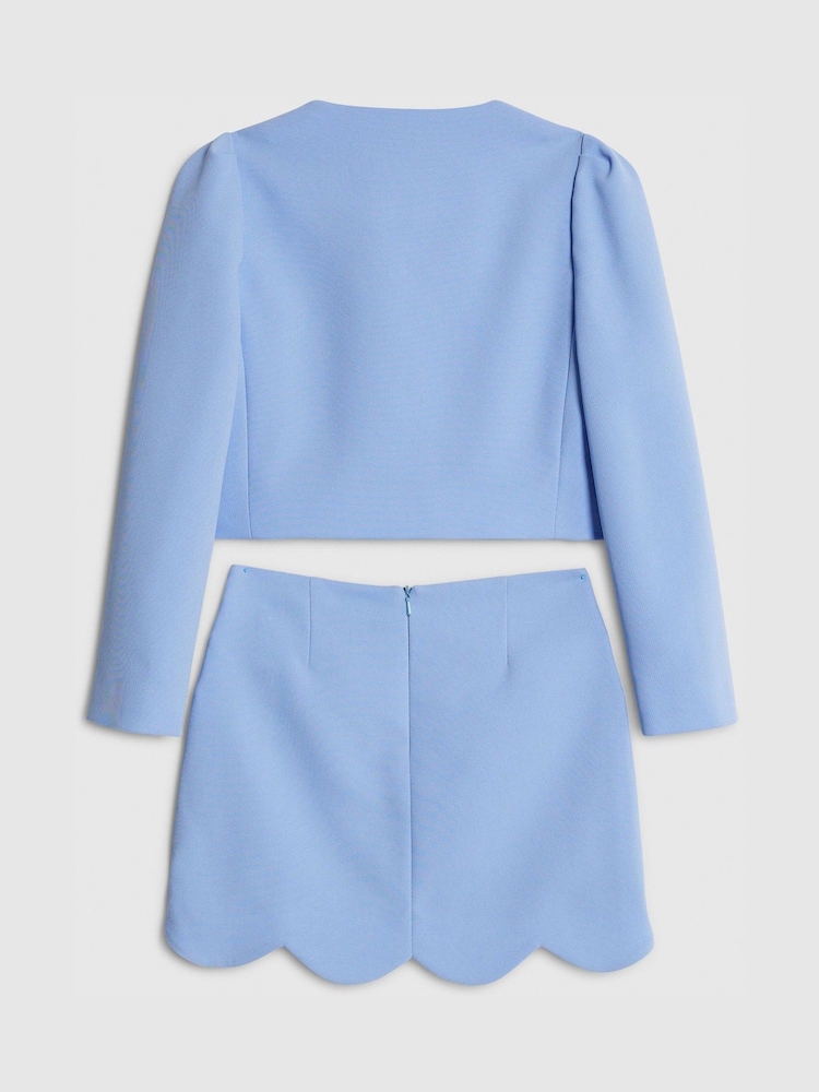 River Island Blue Boucle Scallop Blazer & Skirt Set - Image 2 of 4