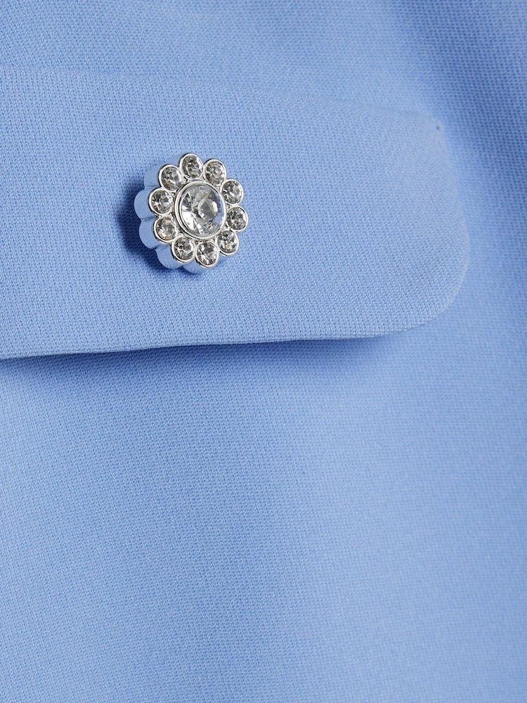 River Island Blue Boucle Scallop Blazer & Skirt Set - Image 4 of 4