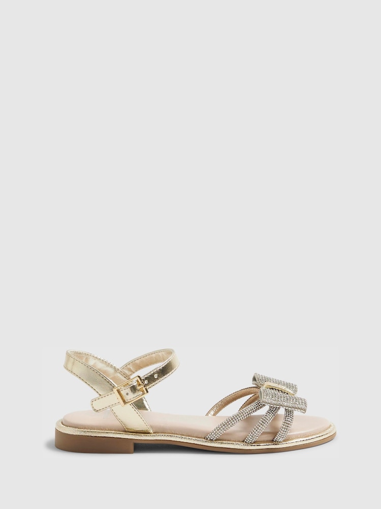 River Island Gold Diamonte Strappy Sandals - Image 1 of 5