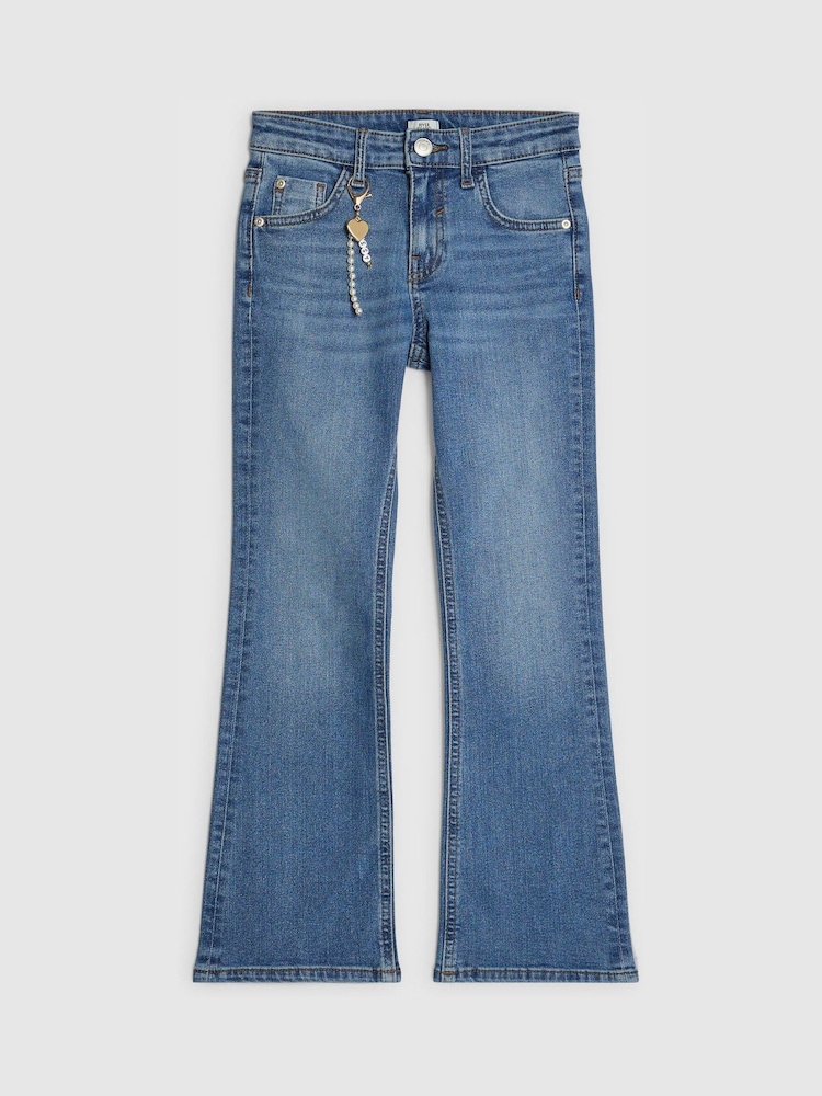 River Island Blue Heart Keychain Flare Jeans - Image 1 of 4