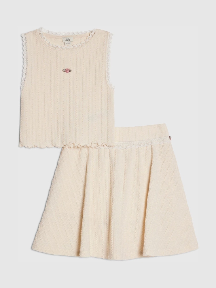 River Island Cream Woven Top & Skirt Set - Image 1 of 5 River Island Cream Woven Top & Skirt Set - Image 1 of 5