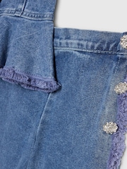 River Island Blue Denim Button Peplum Top and Joggers Set - Image 4 of 4