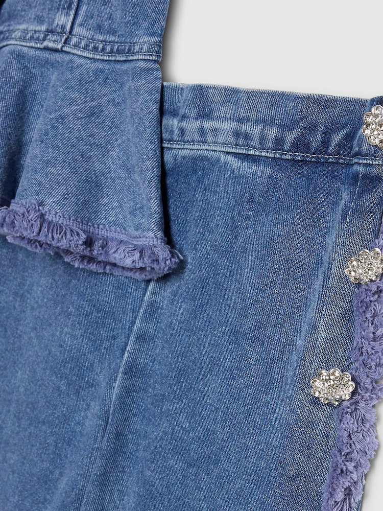 River Island Blue Denim Button Peplum Top and Joggers Set - Image 4 of 4