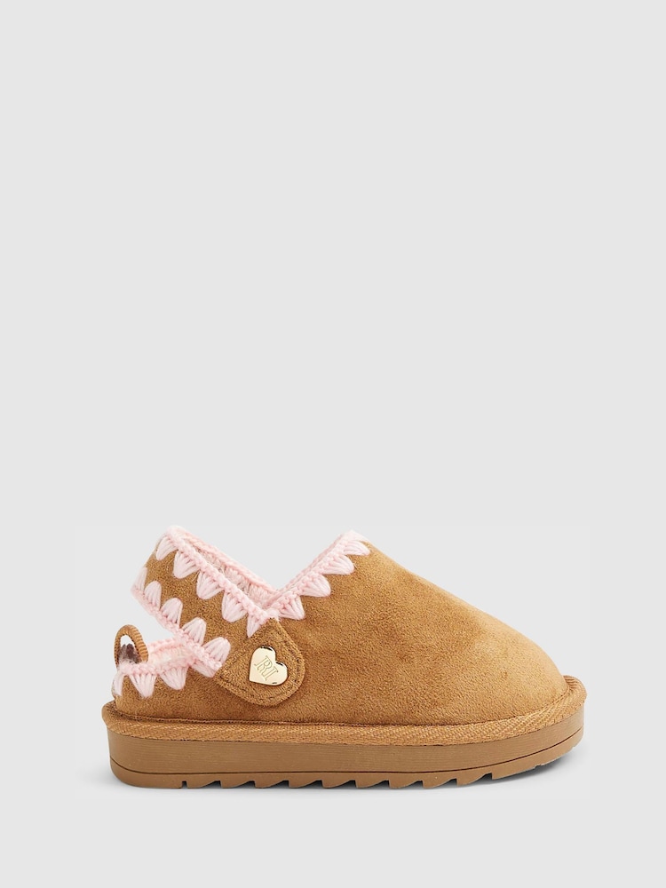 River Island Brown Whipstitch Strap Slippers - Image 1 of 5