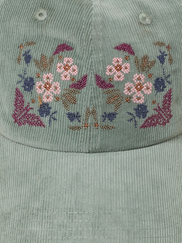 FatFace Green Haze Cord Floral Embroiderd Cap - Image 2 of 3