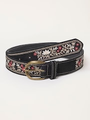 FatFace Black Floral Embroidered Suede Belt - Image 1 of 3