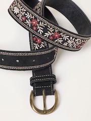 FatFace Black Floral Embroidered Suede Belt - Image 2 of 3