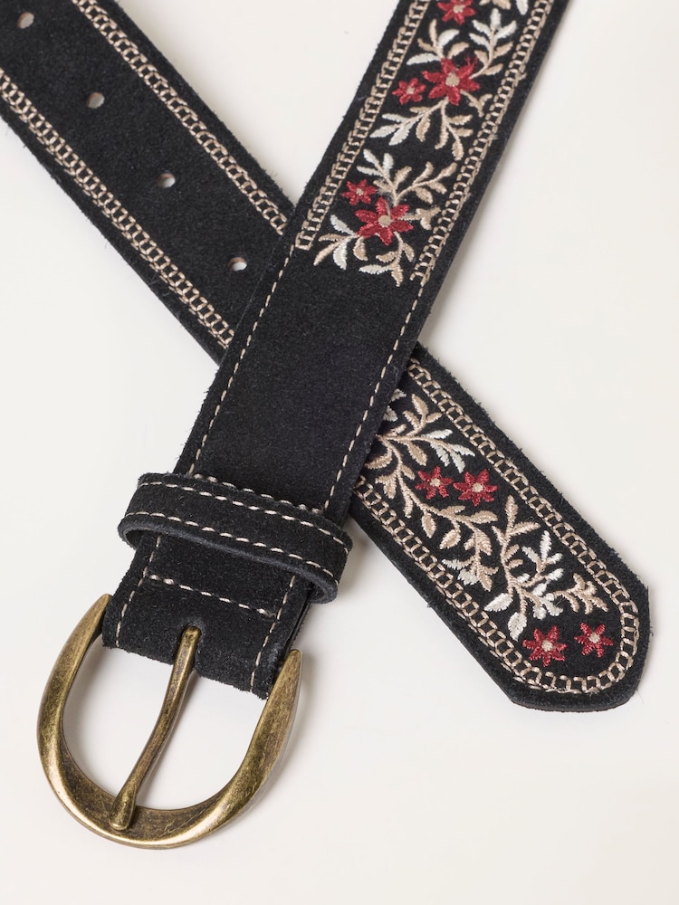 FatFace Black Floral Embroidered Suede Belt - Image 3 of 3 FatFace Black Floral Embroidered Suede Belt - Image 3 of 3